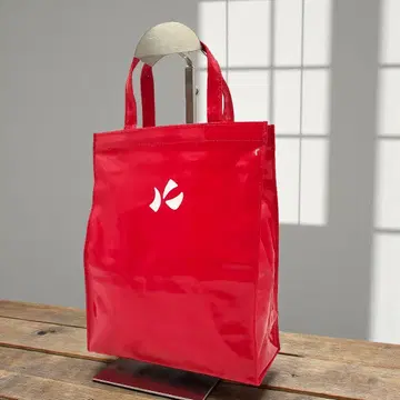 새상품급 키타무라 핸드백 미니 토트 나일론 PVC 팔걸이 로고 레드