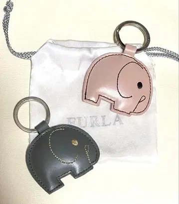 FURLA 천연 가죽 훌라 키링 세트 코끼리 핑크 그레이