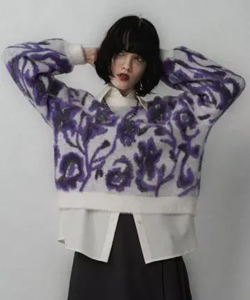 HARE 2WAY 플라워 패턴 라메 샤기 가디건 화이트08