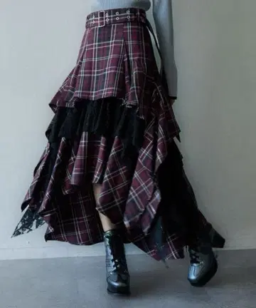 HARE 타탄 체크 캉캉 스커트 레드 35