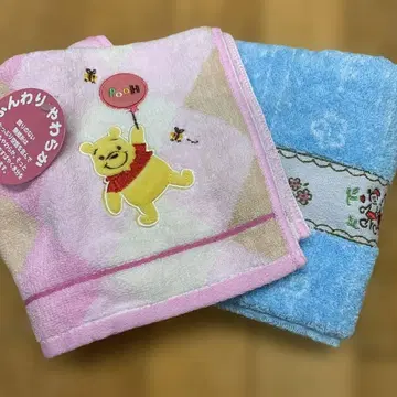 푸우 미키마우스 타월 세트 핑크 스카이블루 2장 세트