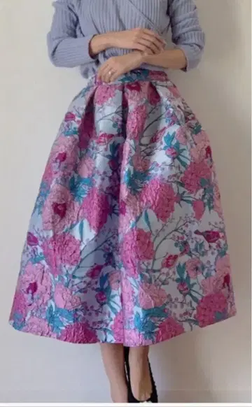 즉시 구매 OK HIAND/미디/애매한 길이 스커트/스커트/꽃무늬/758