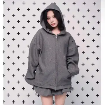 ANDWANG 키라키라 주얼 집업 후드티 그레이