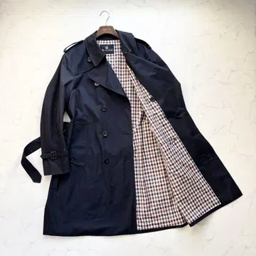 아쿠아 스큐텀 트렌치코트 롱 기장 클럽 체크 네이비 3L