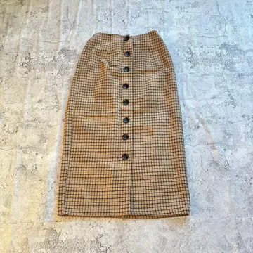 체크 무늬 타이트 스커트 프론트 버튼 브라운 캐주얼 심플 y2k