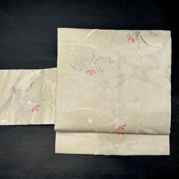 나고야 오비 아이보리 순수 실크 니시진 비단 카틀레야 화이트 so185