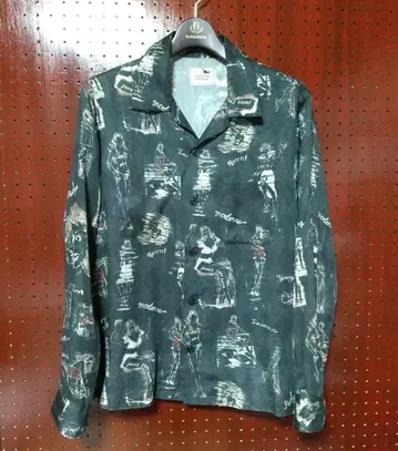 Gangsterville 아트 프린트 셔츠 블랙 긴팔 남성용 일본제