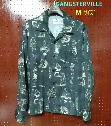 Gangsterville 아트 프린트 셔츠 블랙 긴팔 남성용 일본제