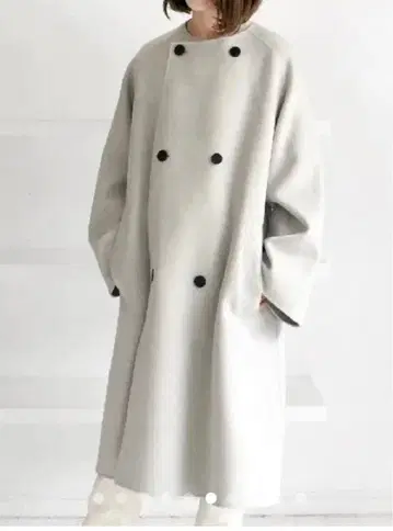 울 더블 페이스 더블 브레스트 노카라 코트