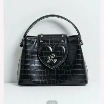 pium 프론트 하트 악어 무늬 칸막이 백 블랙