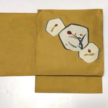 나고야 오비 8촌 니시진 비단 엮어 짜기 중고 황토색 꽃 so186