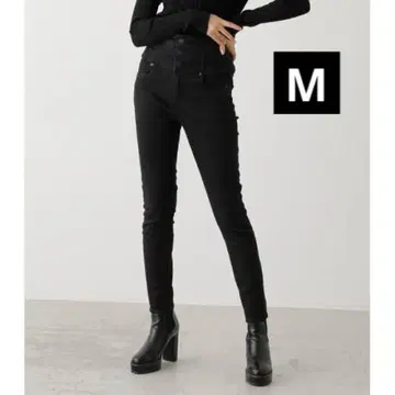 아줄바이마우지 하이웨스트 버튼 데님 스키니 블랙 M