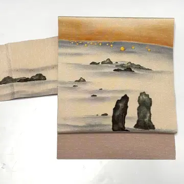 나고야 오비 수제 염색 순수 실크 크레이프 원단 중고 바다 배 so187