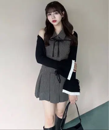 슬리브리스 셔츠 미니 원피스