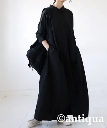 안티카 허리 개더 원피스 블랙