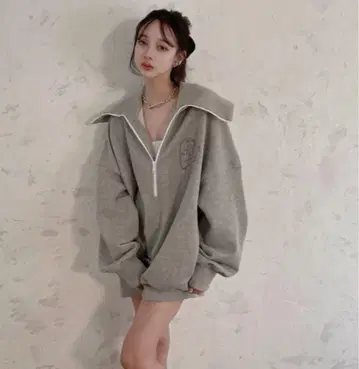 fiction tokyo 하프 집업 로고 자수 빅 맨투맨