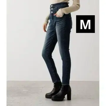 아줄바이마우지 하이웨스트 버튼 데님 스키니 다크 블루 M