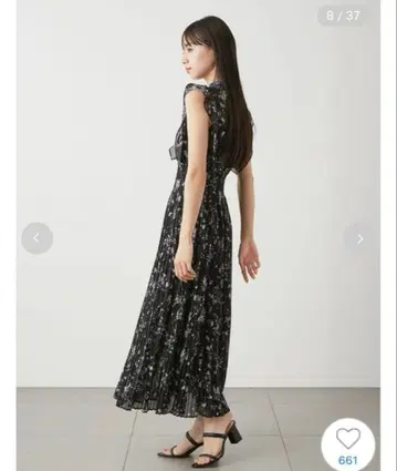 snidel sustainable 프릴 프린트 원피스 BLK