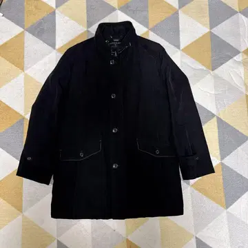 블랙 스텐카라 코트 내 포켓 부착