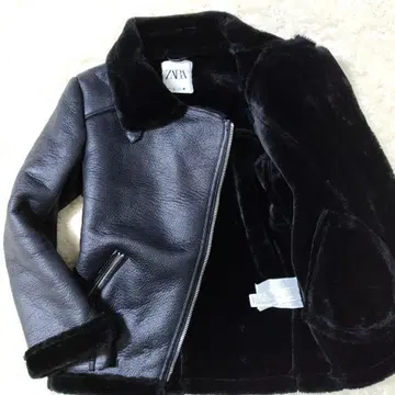 새상품급 ZARA 무스탕 자켓 더블 라이더 블랙 남성용 방한