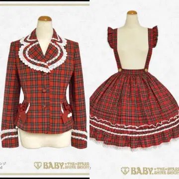 BABY Anniversary 타탄 체크 자켓 & 스커트 크림슨