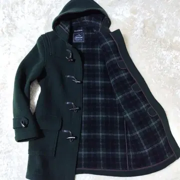글로버올 더플 코트 롱 기장 안감 체크 후드 그린