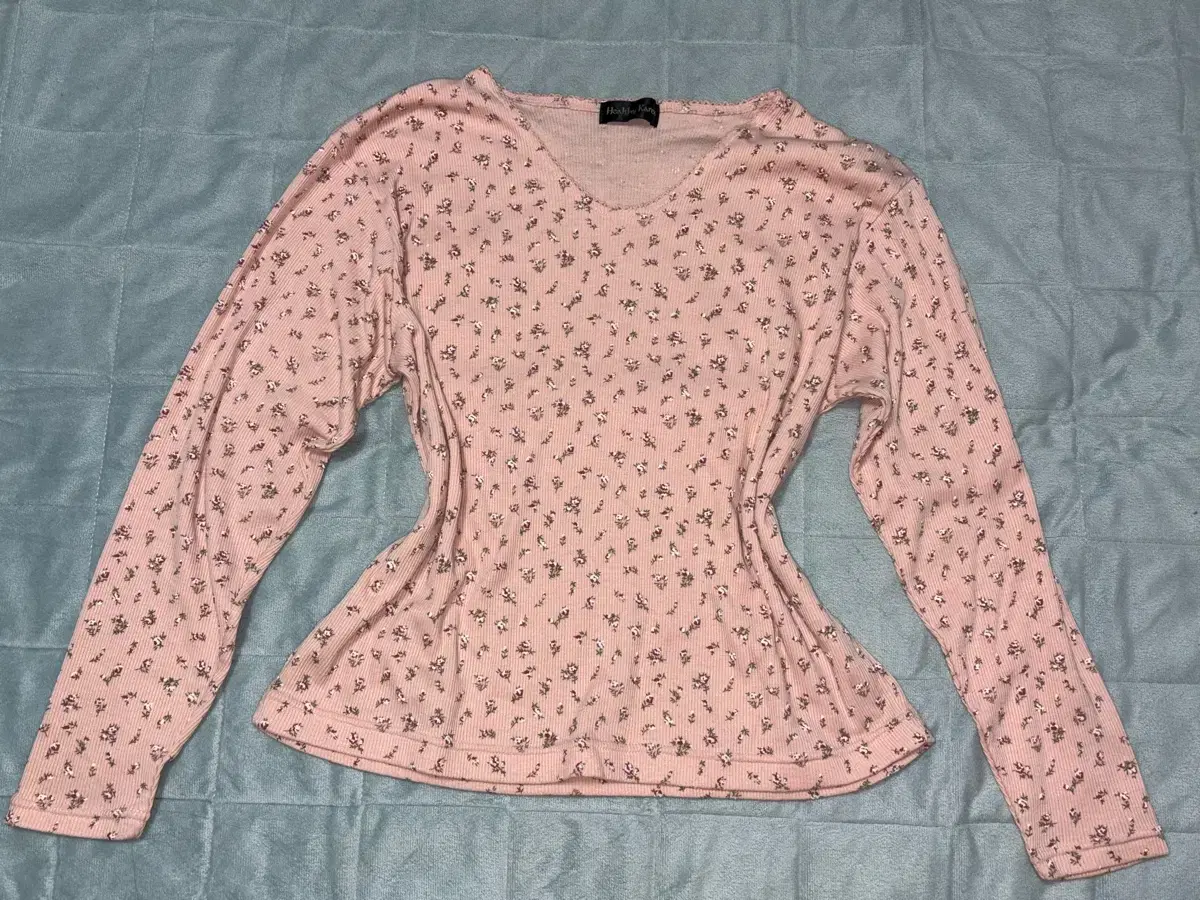 Vintage small floral Mori semi V-neck long-sleeve t-shirt inner t-shirt layered