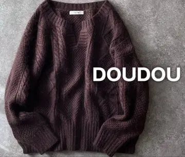 Doudou 니트 울 케이블 짜임 FREE SIZE 브라운