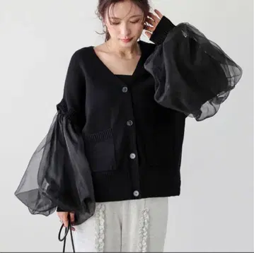 2way 튤 볼륨 슬리브 니트 가디건