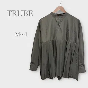 미사용 새상품 밴드 카라 플리츠 절개 블라우스 긴팔 블랙 ML