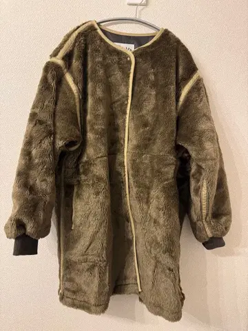 JaVa. 올리브 플리스 롱 코트 퍼 블루종