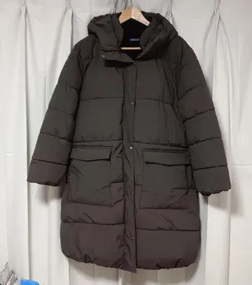 후드 부착 다운풍 코트! 4L 사이즈 브라운 컬러!