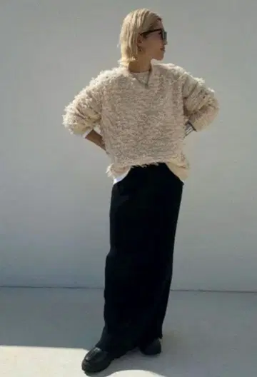 시마무라 anna 님 루프 프린지 니트 풀오버 L 사이즈 중화이트