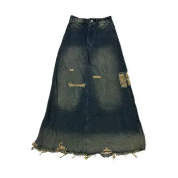 데미지 가공 다크 데님 롱 스커트