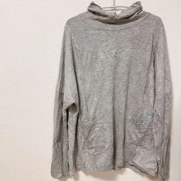 하이넥 상의 [ FREE ] 긴팔 그레이 절개 티셔츠