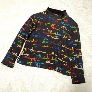 레미나 일본제 컬러풀 올 패턴 하이넥 상의 M 블랙 멀티 컬러 구제 의류