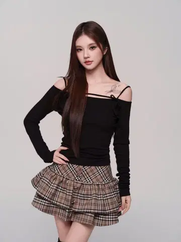 andwang 클래식 프릴 미니 스커트 체크