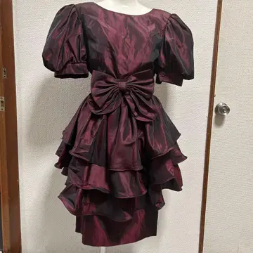 레인보우 직조 버건디 탈부착 가능 프릴 파티 드레스 9호