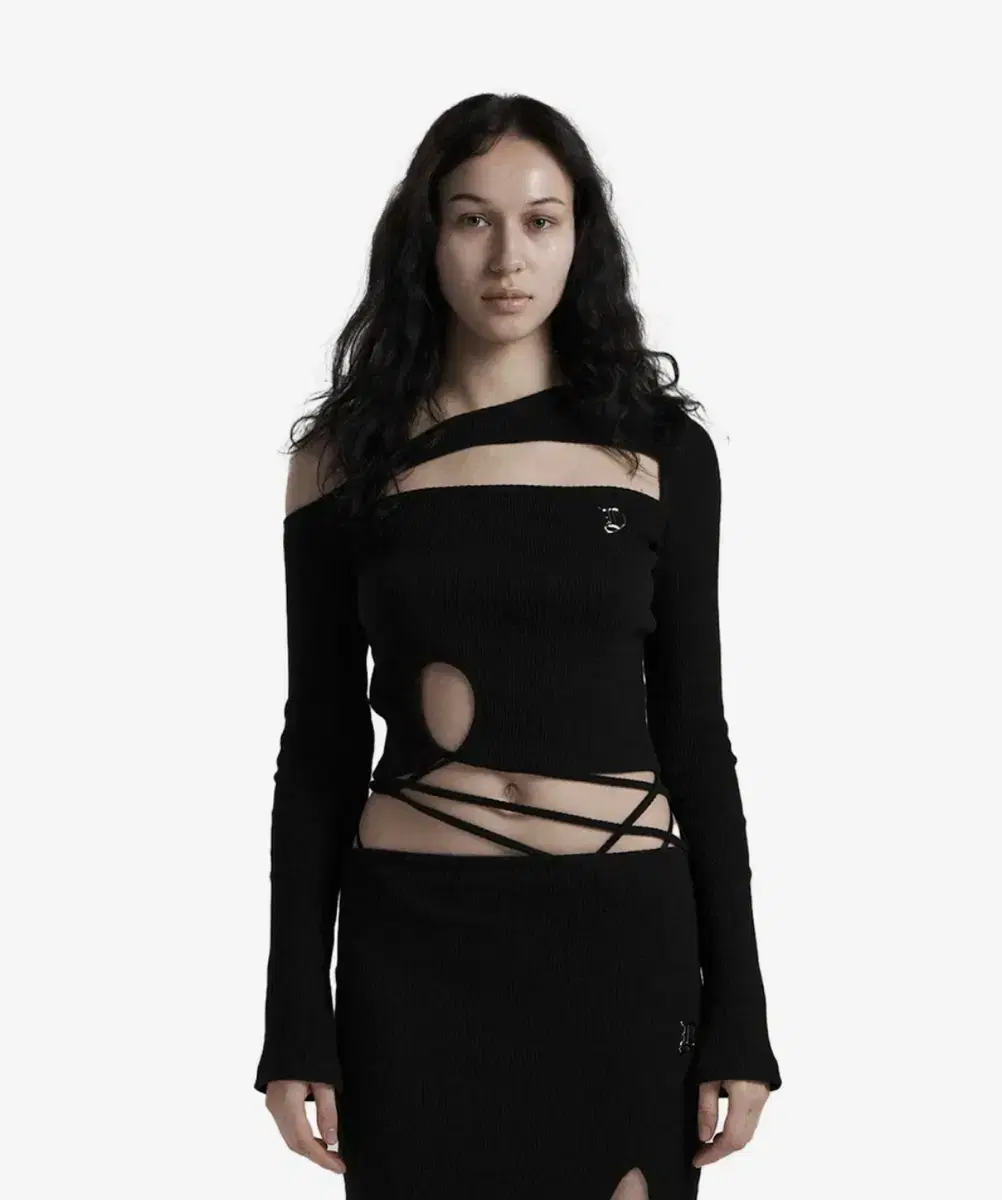 Odoer Slit Top Black Long Sleeve T-shirt