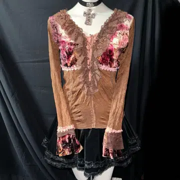 헤이세이 갸루 Y2K 그런지 모리걸 페어리 레이스 상의