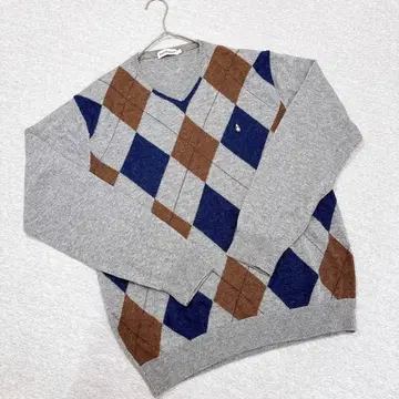 허시파피 아가일 무늬 V넥 니트 L 사이즈 그레이 모