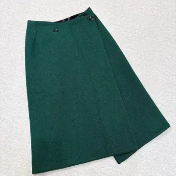 SONO 리버서블 랩스커트 그린 체크 무늬 모 방한 M 사이즈