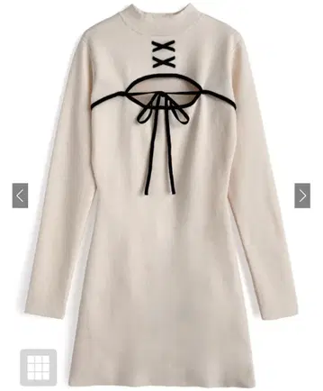 프론트 오픈 배색 리본 원피스