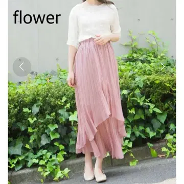 미사용 flower 웨이비 플리츠 스커트