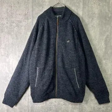 크로커다일 자수 로고 원 포인트 니트 집업 울