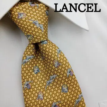 란셀 고급 실크 넥타이 올 패턴 (돌고래) 베이지