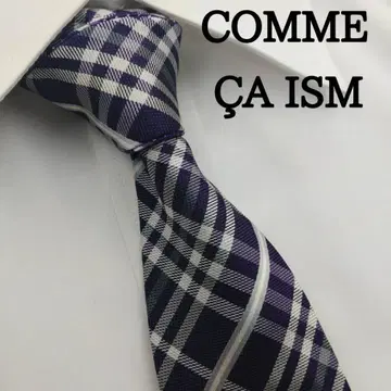 컴시즘 고급 실크 넥타이 체크 무늬 퍼플