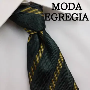 모다 에글레지아 고급 실크 넥타이 스트라이프 패턴 모스그린