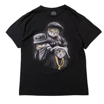 USA 구제 의류 갱 고양이 애니멀 반팔 티셔츠 래퍼 I2286