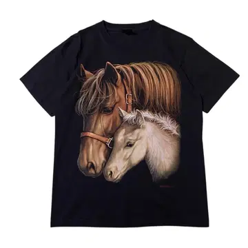 USA 구제 의류 말 애니멀 반팔 T셔츠 대형 빅 프린트 I2291